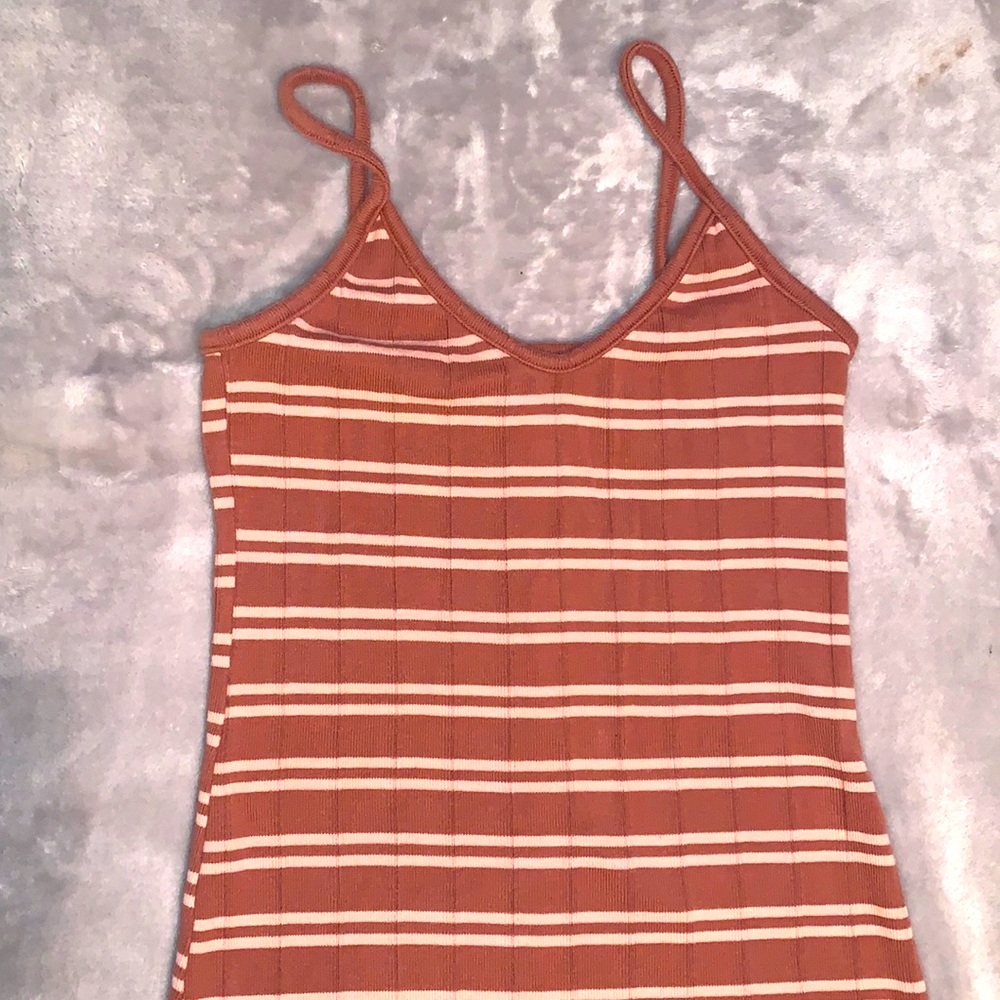 Mauve pink and tan striped maxi dress